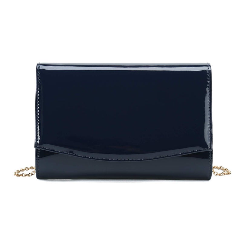 CHARMING TAILOR Patent Leather Flap Clutch for Women Classic Elegant Evening Bag Chic Dress Purse (Navy) - Image 1